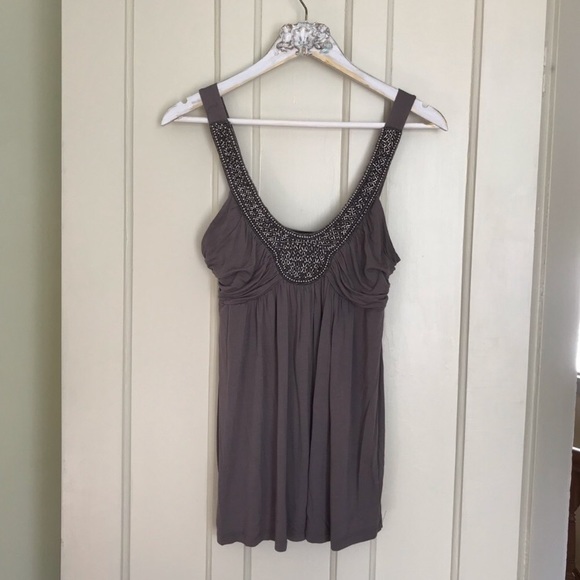 Soprano Grey Beaded Neck Tank Top - Picture 2 of 8